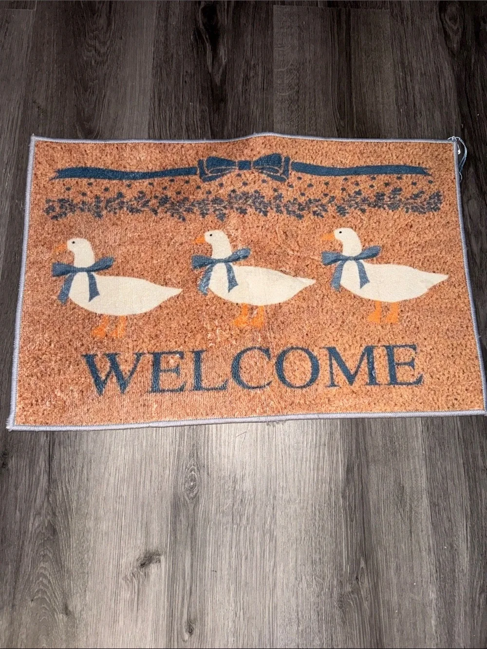 Welcome Duck Doormat - Neutral Tan with Blue Accents